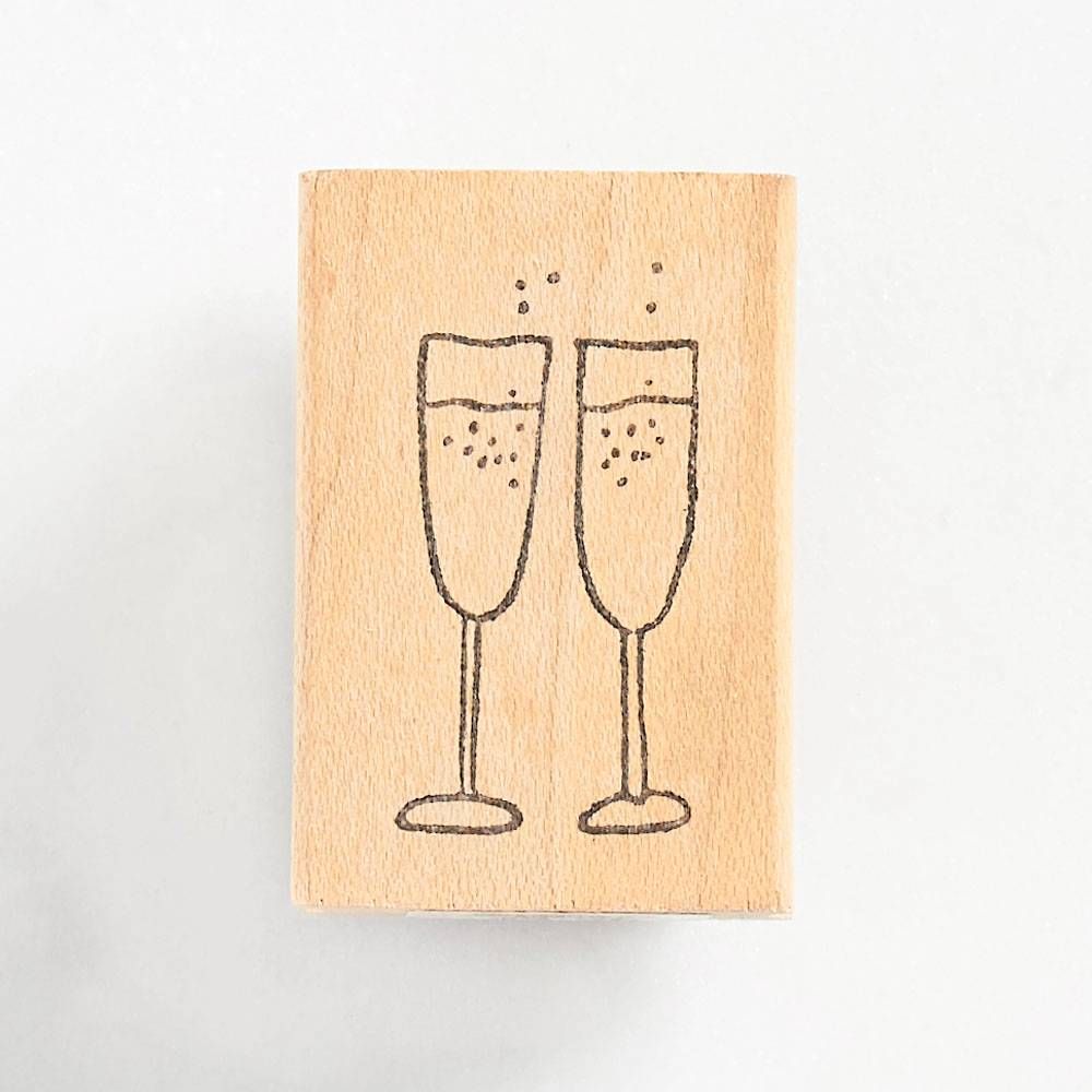 2 Champagne Flutes Small Rubber Stamp