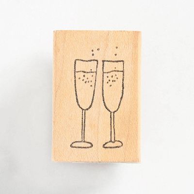 2 Champagne Flutes Small Rubber Stamp