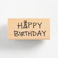 Happy Birthday with Hat Large Rubber Stamp