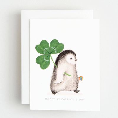 Penguin with Shamrock St. Patrick's Day Card