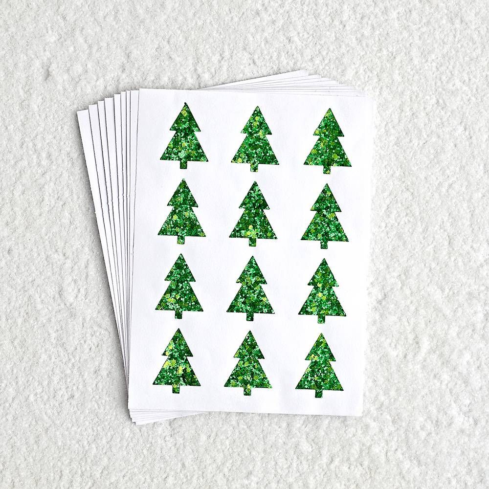 Green Glitter Tree Stickers