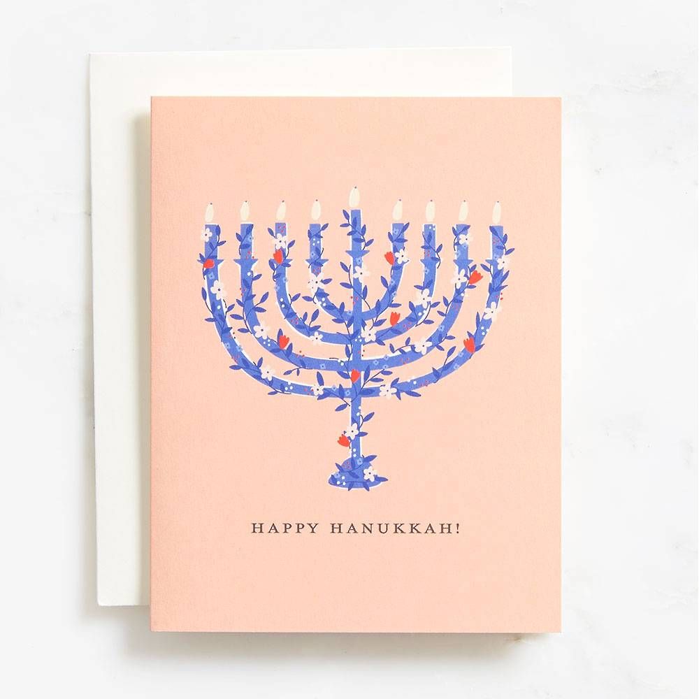 Floral Menorah Hanukkah Card