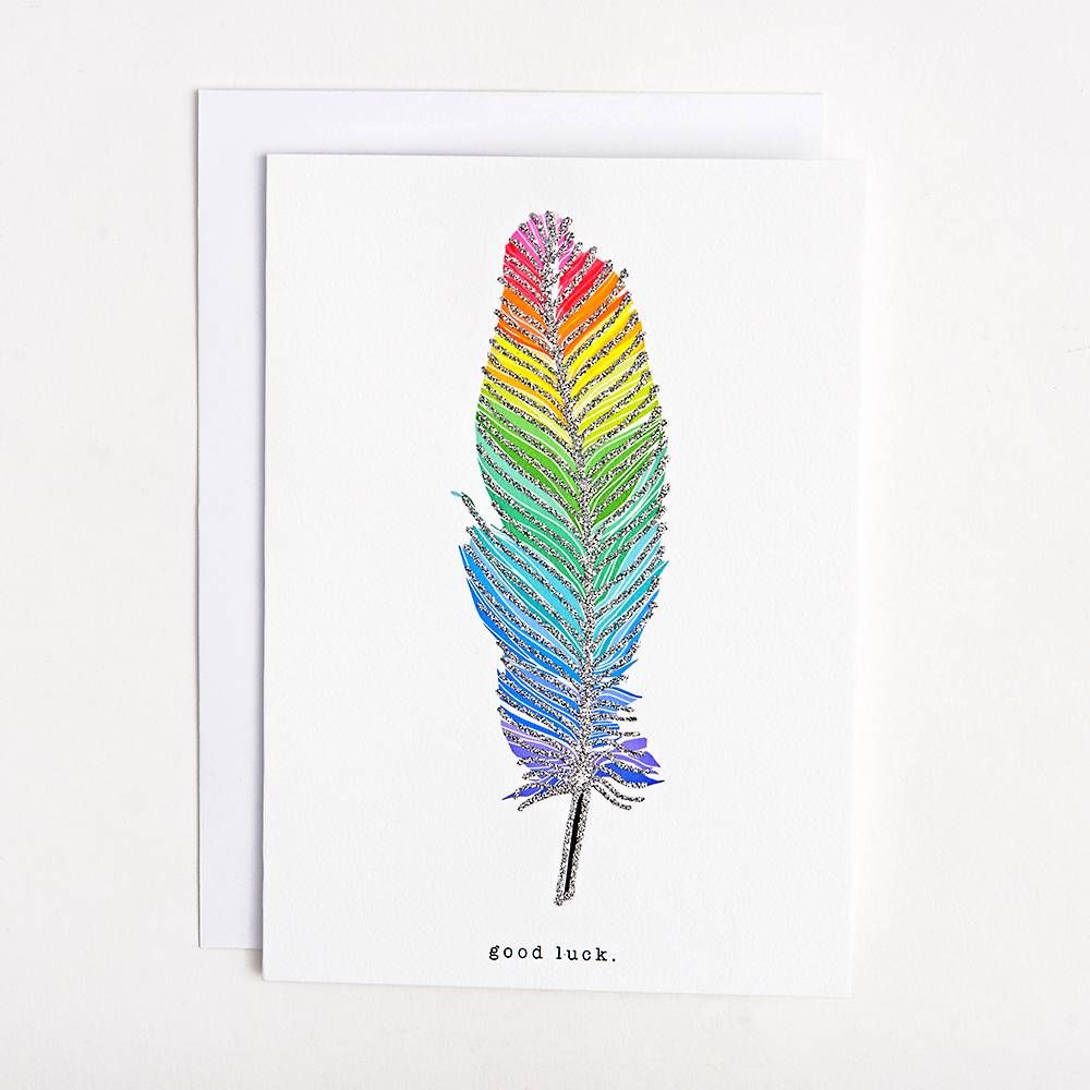 Glittered Feather Good Luck Card