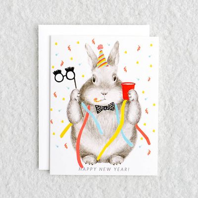 Bunny with Streamers New Year Card