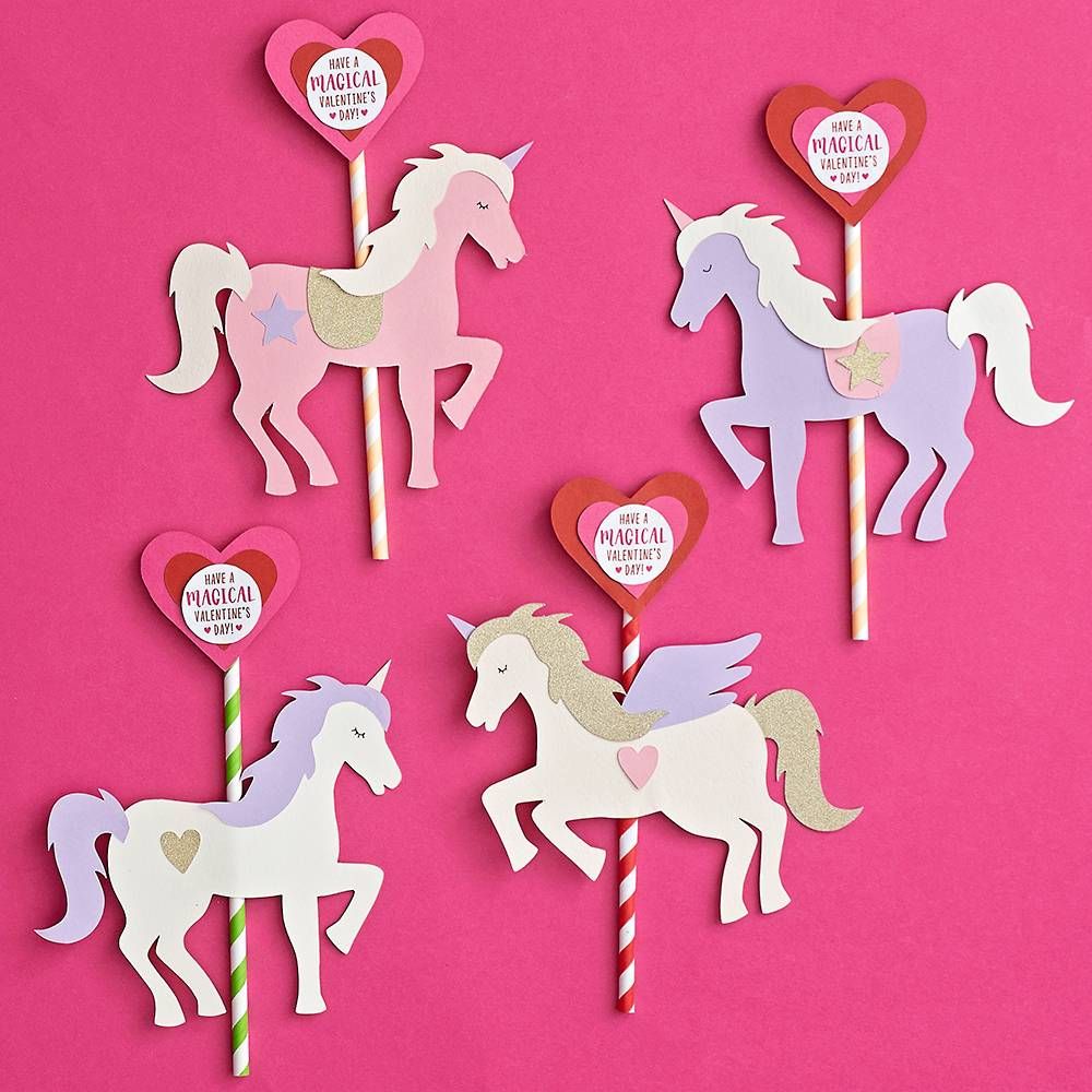 Unicorn Carousel Straw Valentine Card Kit