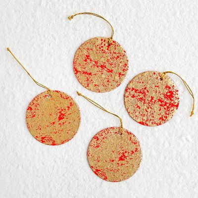 Crushed Gold on Red Circle Gift Tags