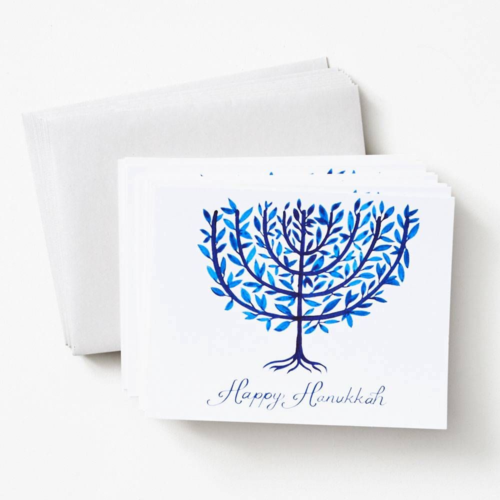 Watercolor Menorah Hanukkah Card Set