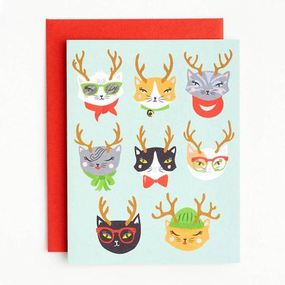 Christmas Cats with Antlers Greeting Card