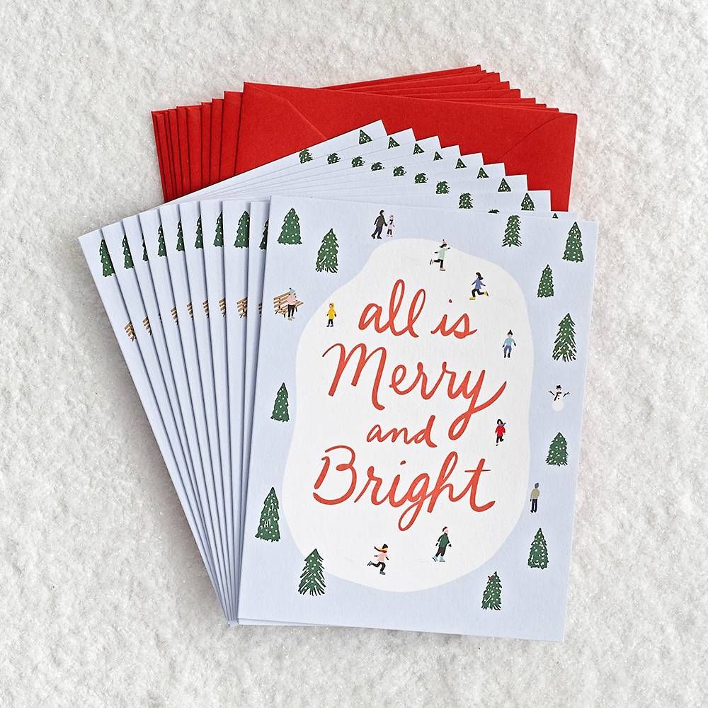 Merry and Bright Ice Skating Holiday Card Set