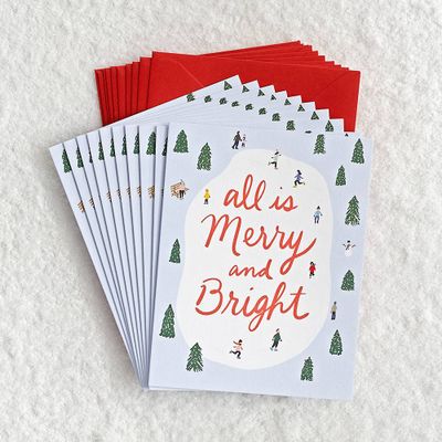 Merry and Bright Ice Skating Holiday Card Set