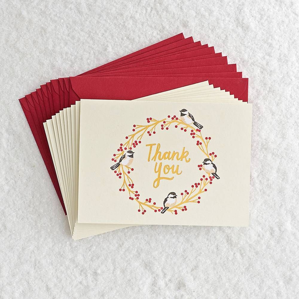 Birds on Wreath Thank You Card Set