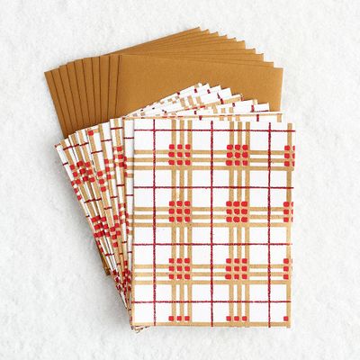 Red and Gold Plaid Stationery Set