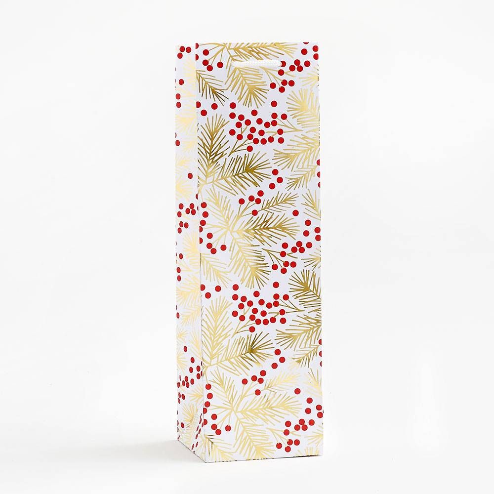 Fir Branches with Red Berries Wine Bag