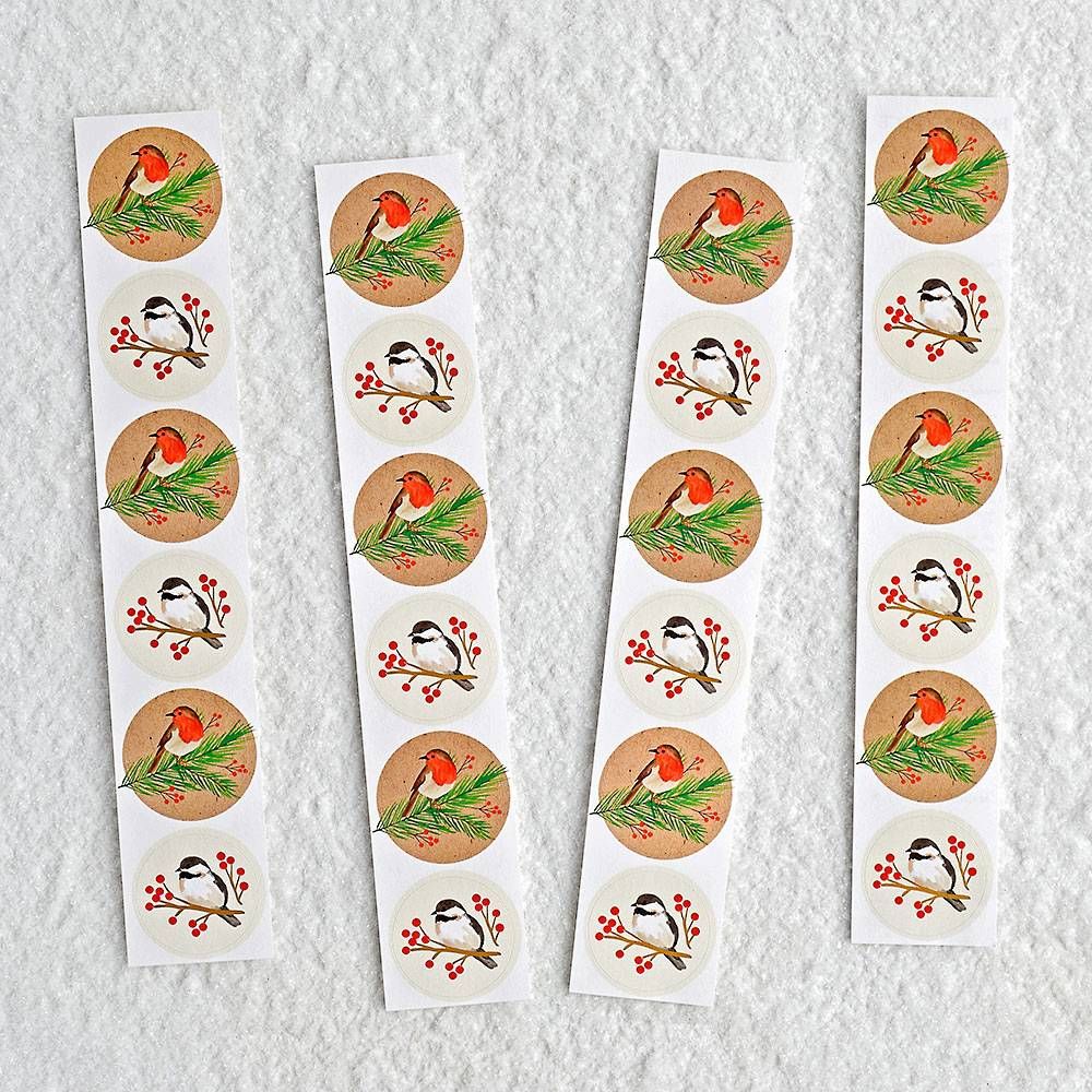 Holiday Birds on Pine Stickers