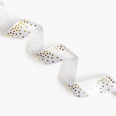 Gold Confetti on White Ribbon