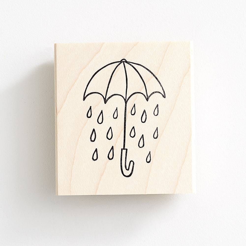 Umbrella with Raindrops Rubber Stamp