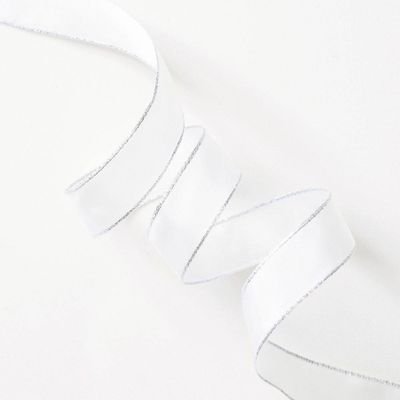 White Textured Ribbon with Silver Edge
