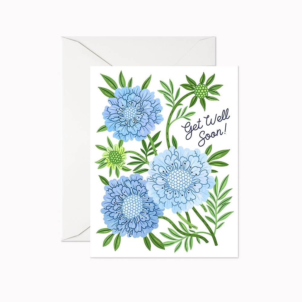 Blue Peonies Get Well Card