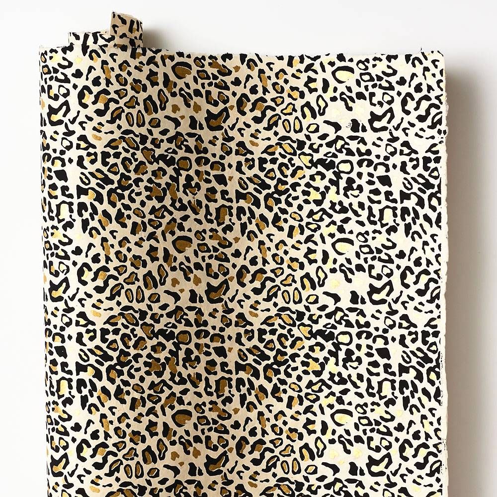 Gold Foil Cheetah Print On Cream Handmade Paper