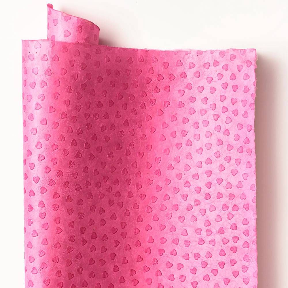 Embossed Heart On Pink Handmade Paper