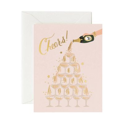 Cheers Champagne Tower Wedding Card
