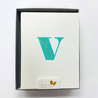 Monogram Letterpress V Stationery Set