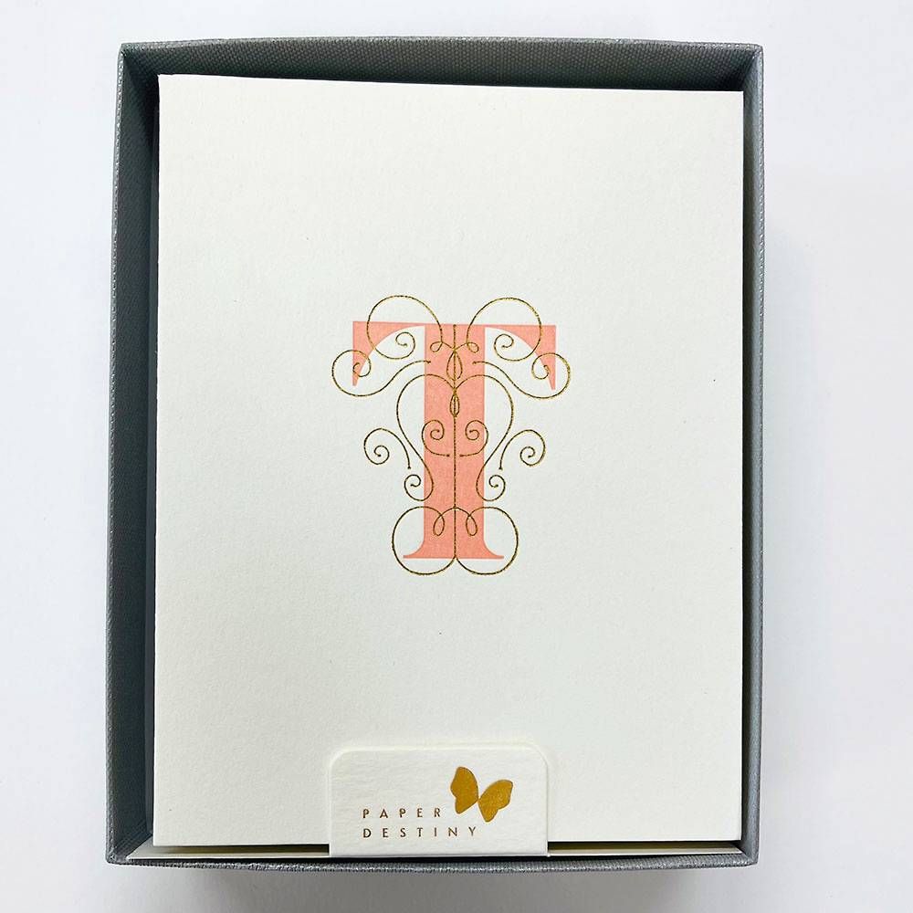 Monogram Letterpress T Stationery Set