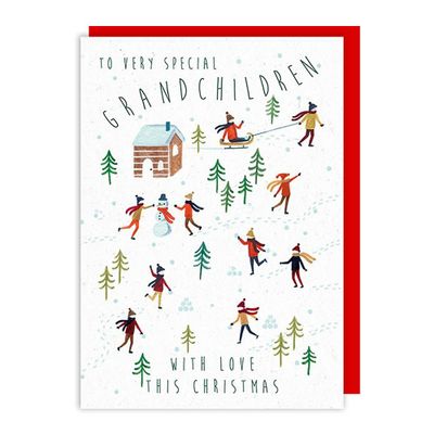 Grandchildren Ice Skating Christmas Card