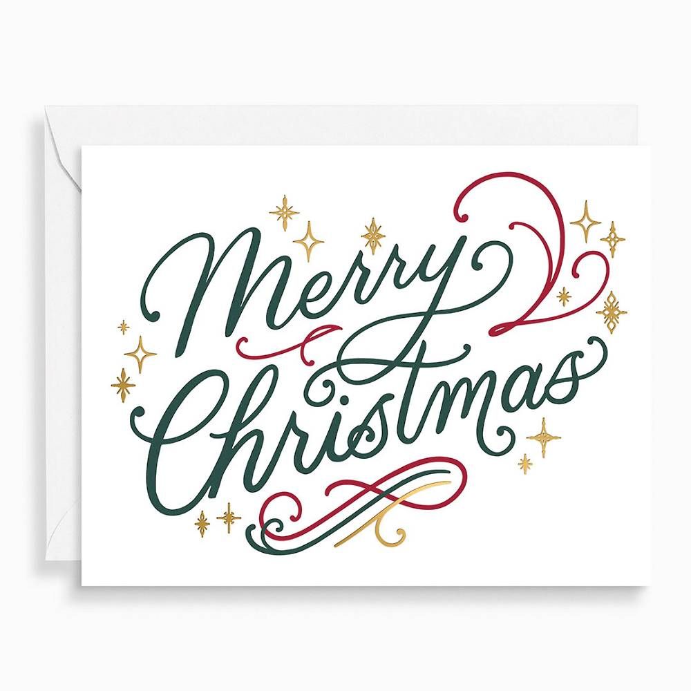 Custom Christmas & Holiday Cards, Christmas Sprigs Script