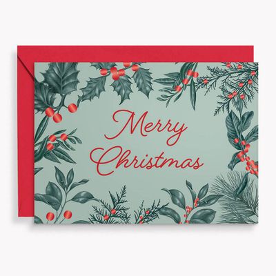 Merry Christmas Vintage Botanical Holiday Card Set