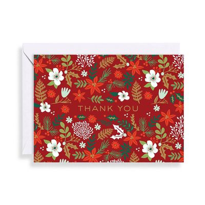 Floral Red Thank You Holiday Card Set