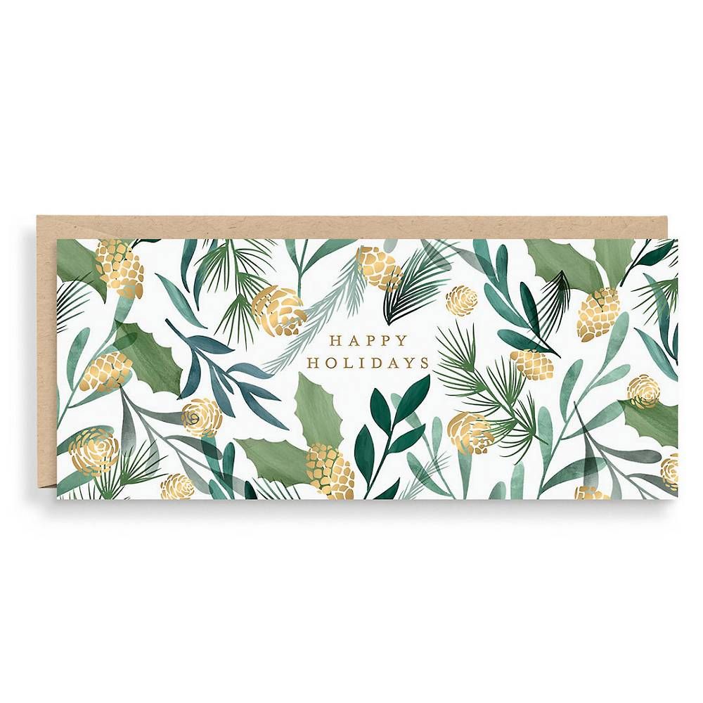 Pinecone Greenery Money Holiday Card Set