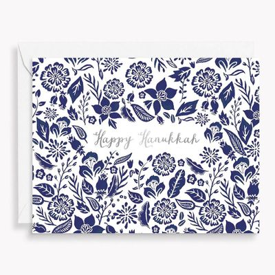 Navy Floral Hanukkah Card