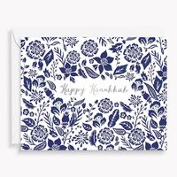 Navy Floral Hanukkah Card