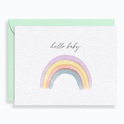 Watercolor Rainbow Hello Baby Card