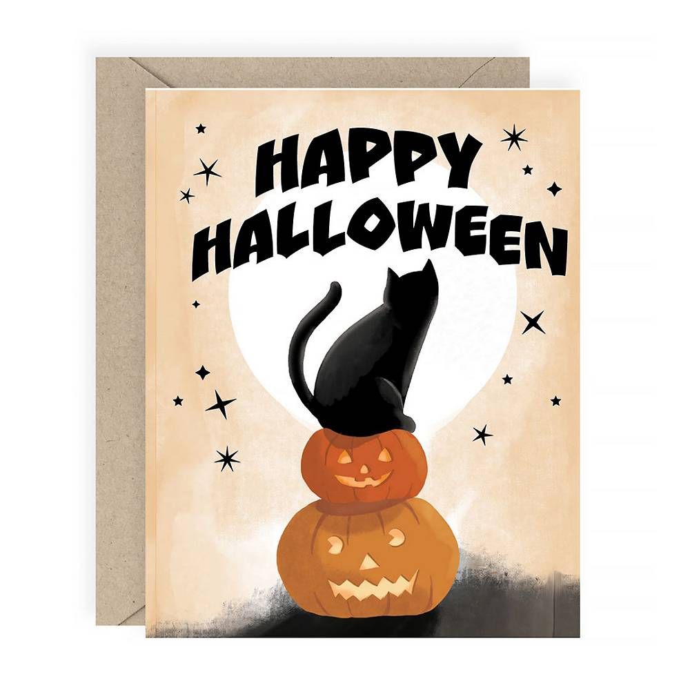 Vintage Cat Pumpkin Halloween Card