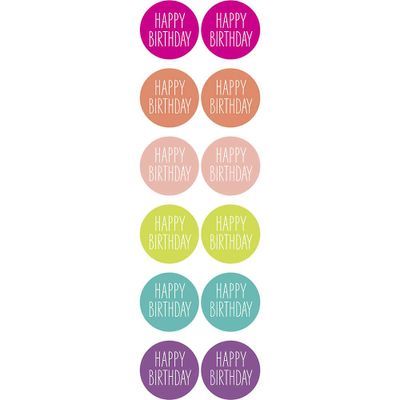 Colorful with White Happy Birthday Circle Stickers