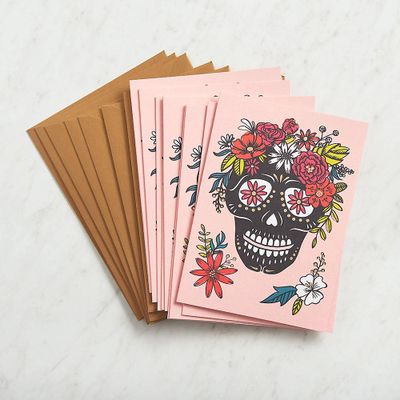 Gold Foil Colorful Sugar Skull Stationery Set