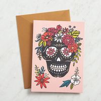 Gold Foil Colorful Sugar Skull Halloween Card