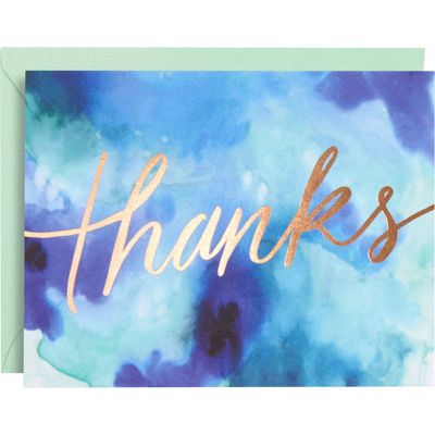 Gold Foil Blue Watercolor Thank You Card Set