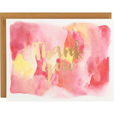 Gold Foil Pink Watercolor Thank You Card Set