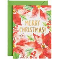 Gold Foil Merry Poinsettias Holiday Card Set