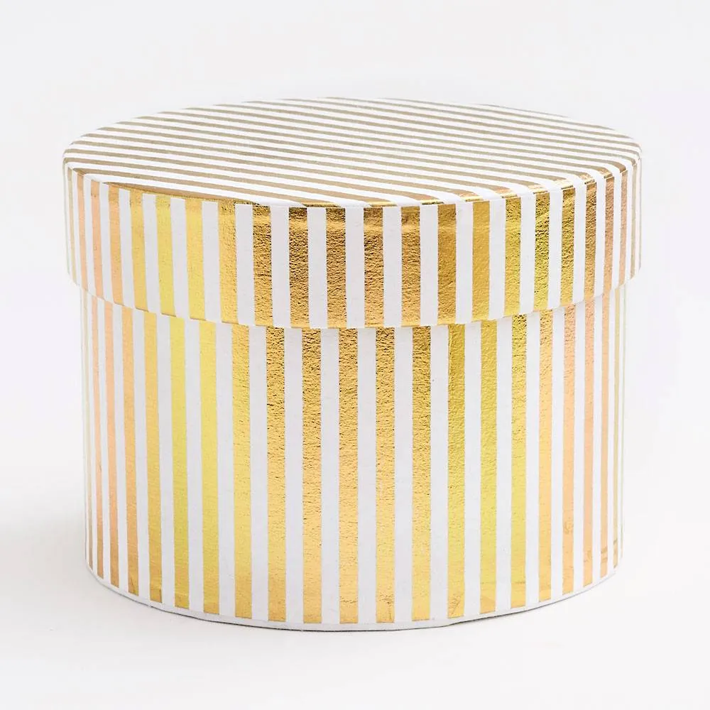 Black and White Striped Foldable File Storage Box with Lid, Gold Accen