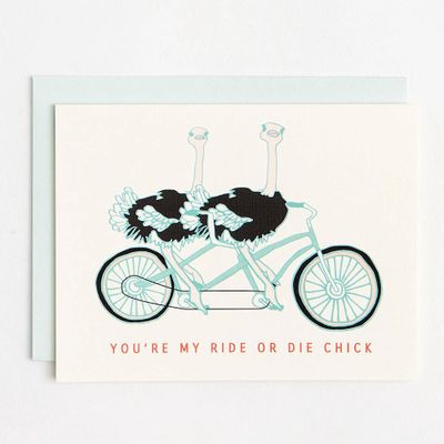 Ostrich Ride or Die Friendship Card