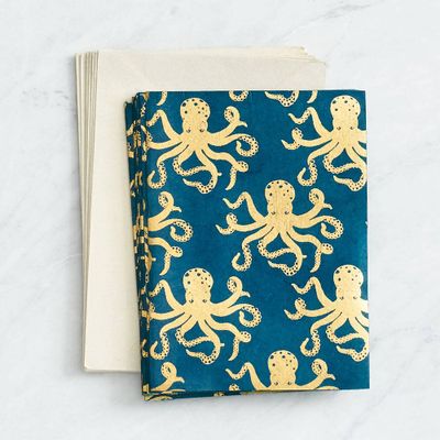 Gold Octopus on Navy Note Card Set
