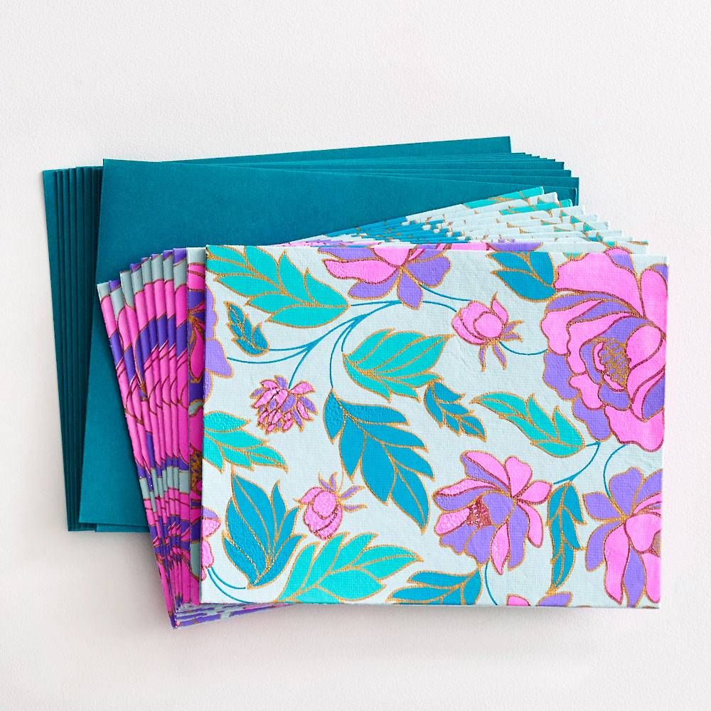 Neon Floral on Mint Stationery Set