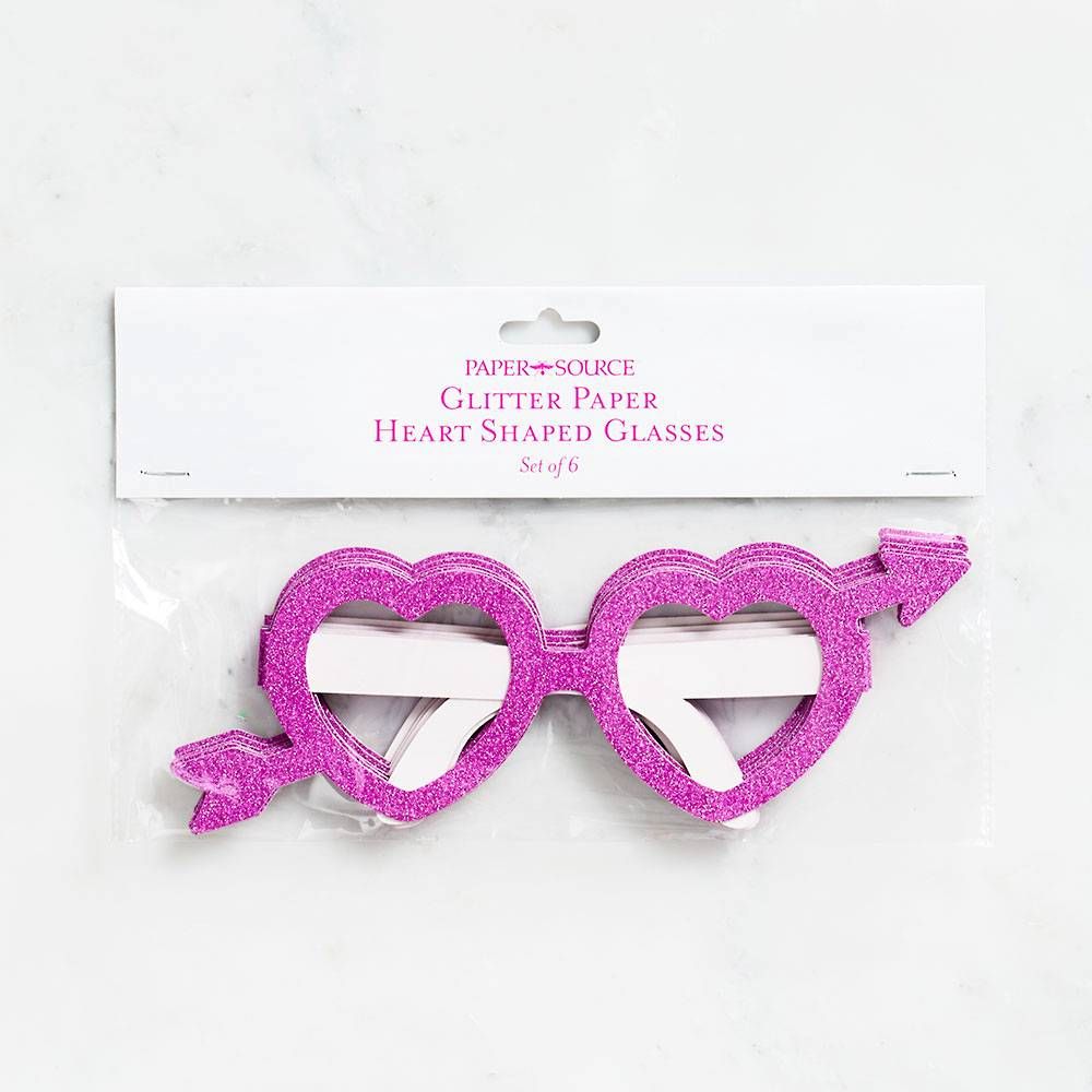 Glitter Pink Paper Heart Glasses