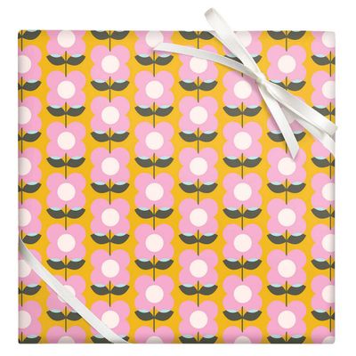 Retro Flowers On Mustard Wrapping Paper