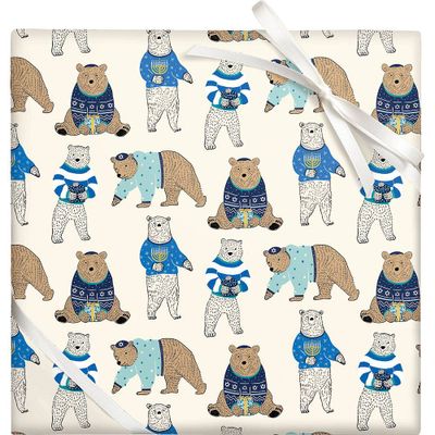 Hanukkah Bears In Sweaters Flat Wrap