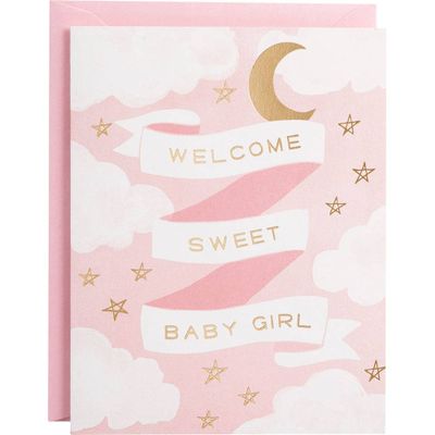 Welcome Baby Girl Gold Foil Congratulations Card